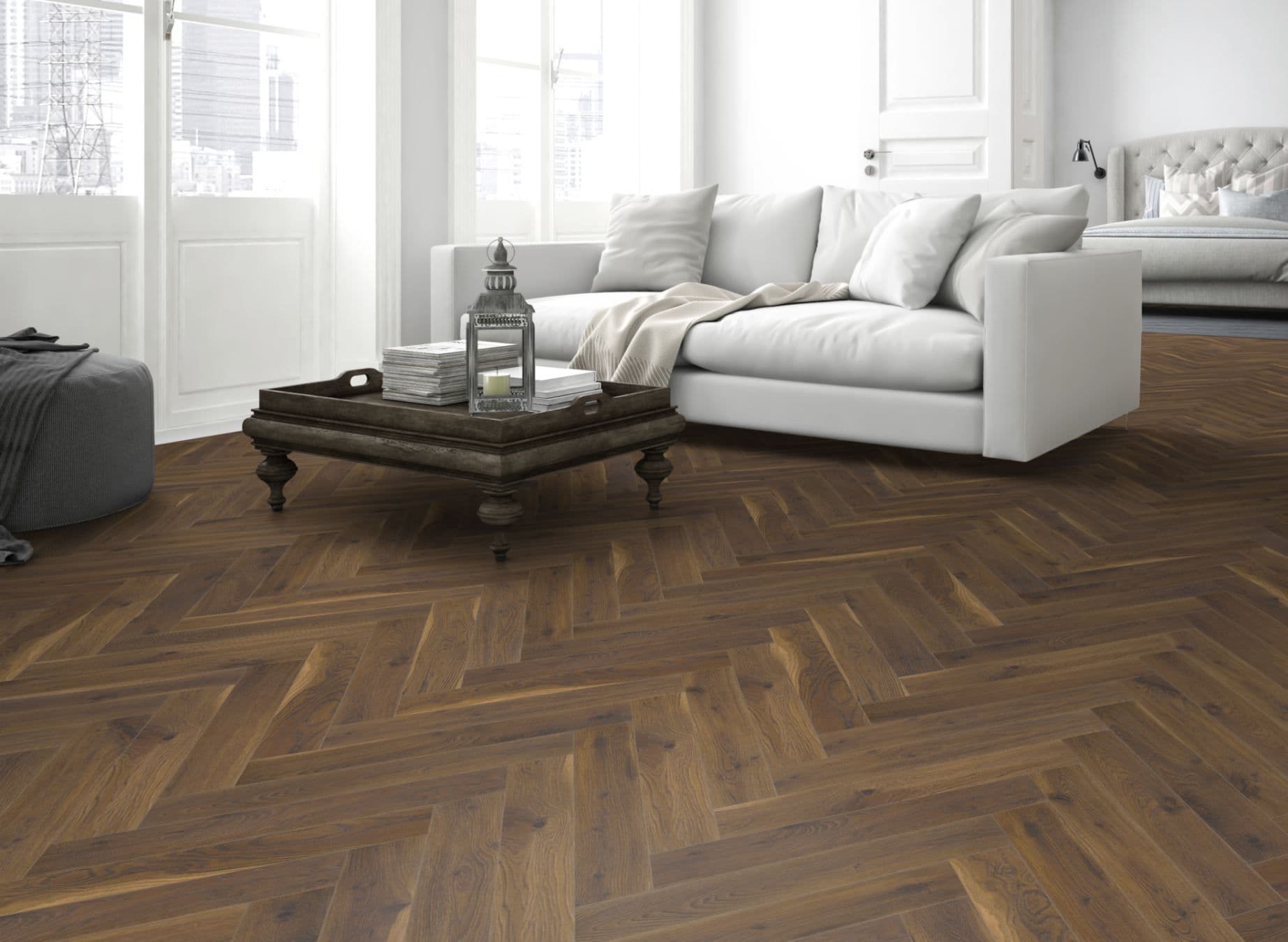 Coffee Oak Herringbone