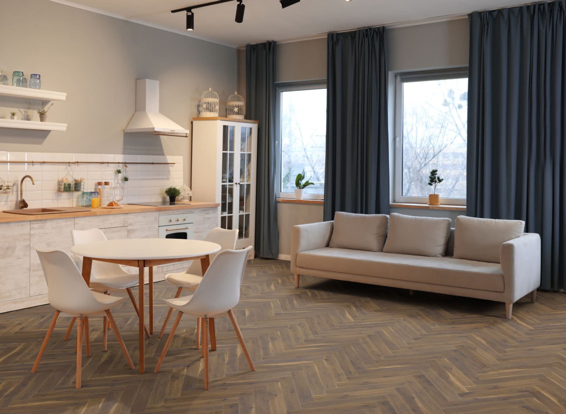 Coffee Oak Herringbone