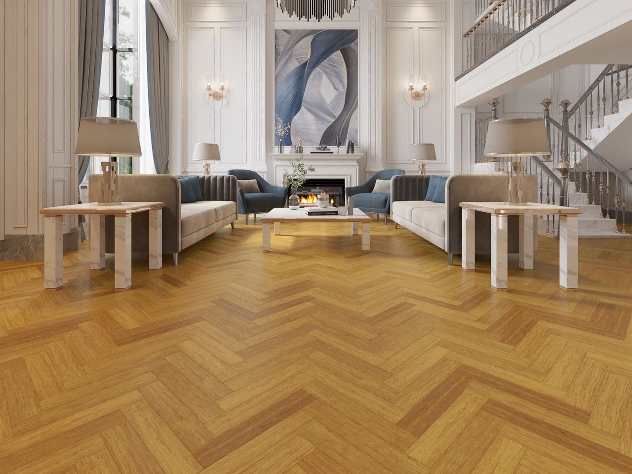 NATURAL TILE STRAND WOVEN  BAMBOO FLOORING UK19028 (1)